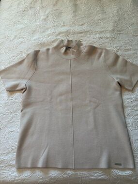 Tahari new Neutral Short-Sleeve Mock Neck Women’s Top large